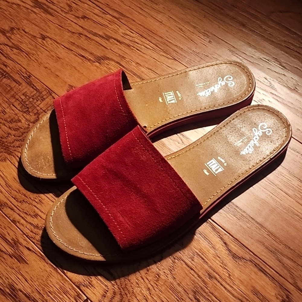 Seychelles red suede sandals flats leather slides